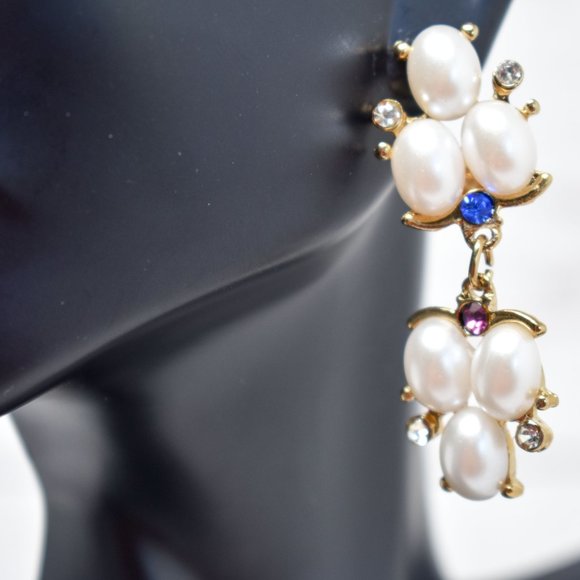 1.75" Drop Dangle Pearl Blue/Purple Earrings - Picture 8 of 12